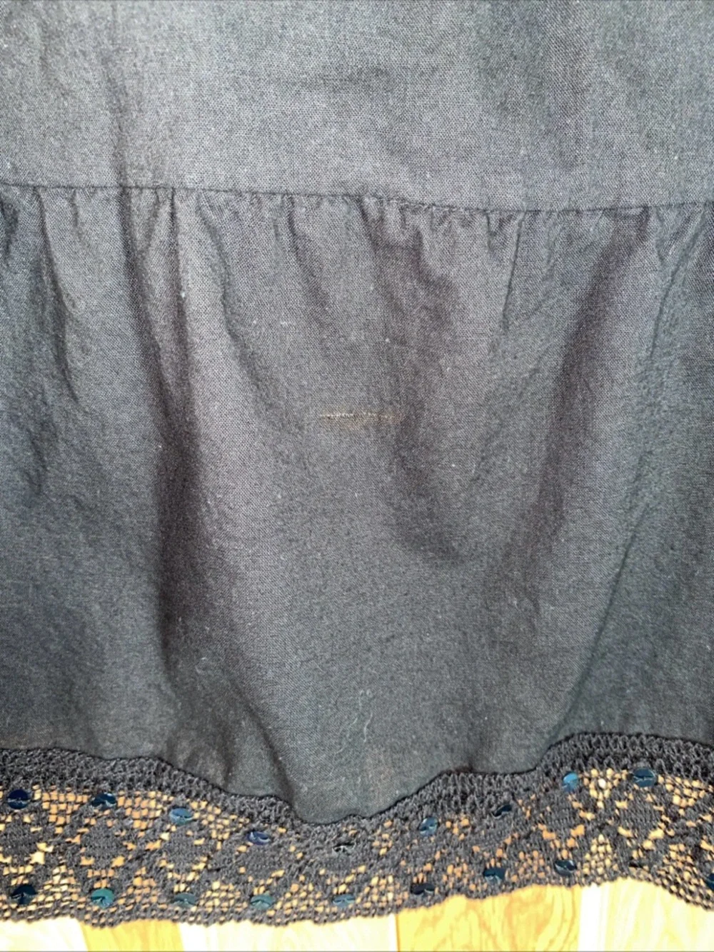 Vtg Faded Glory Sequin Tiered Maxi Skirt Sz 16 Black Broomstick Boho Festival